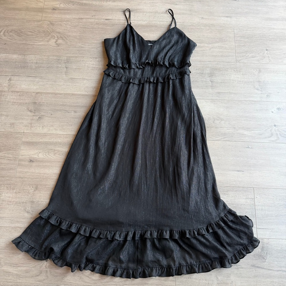 Madewell Shimmer Ruffle Cami Dress - black - size 8